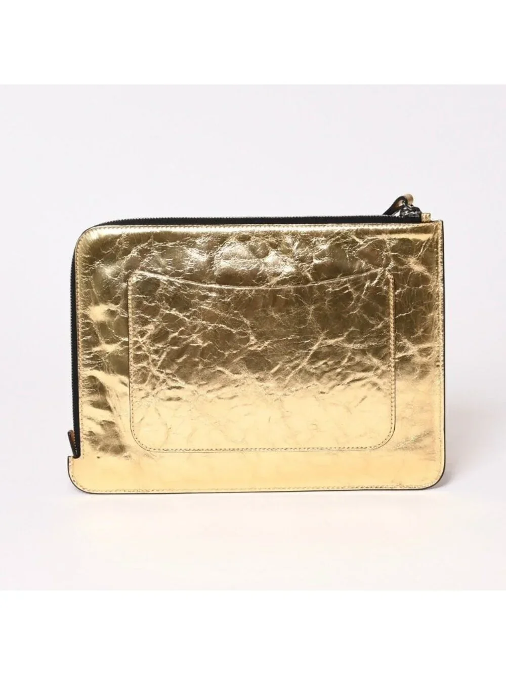 Chanel Votez Coco Clutch CC Logo Crinkle Leather Metallic Gold